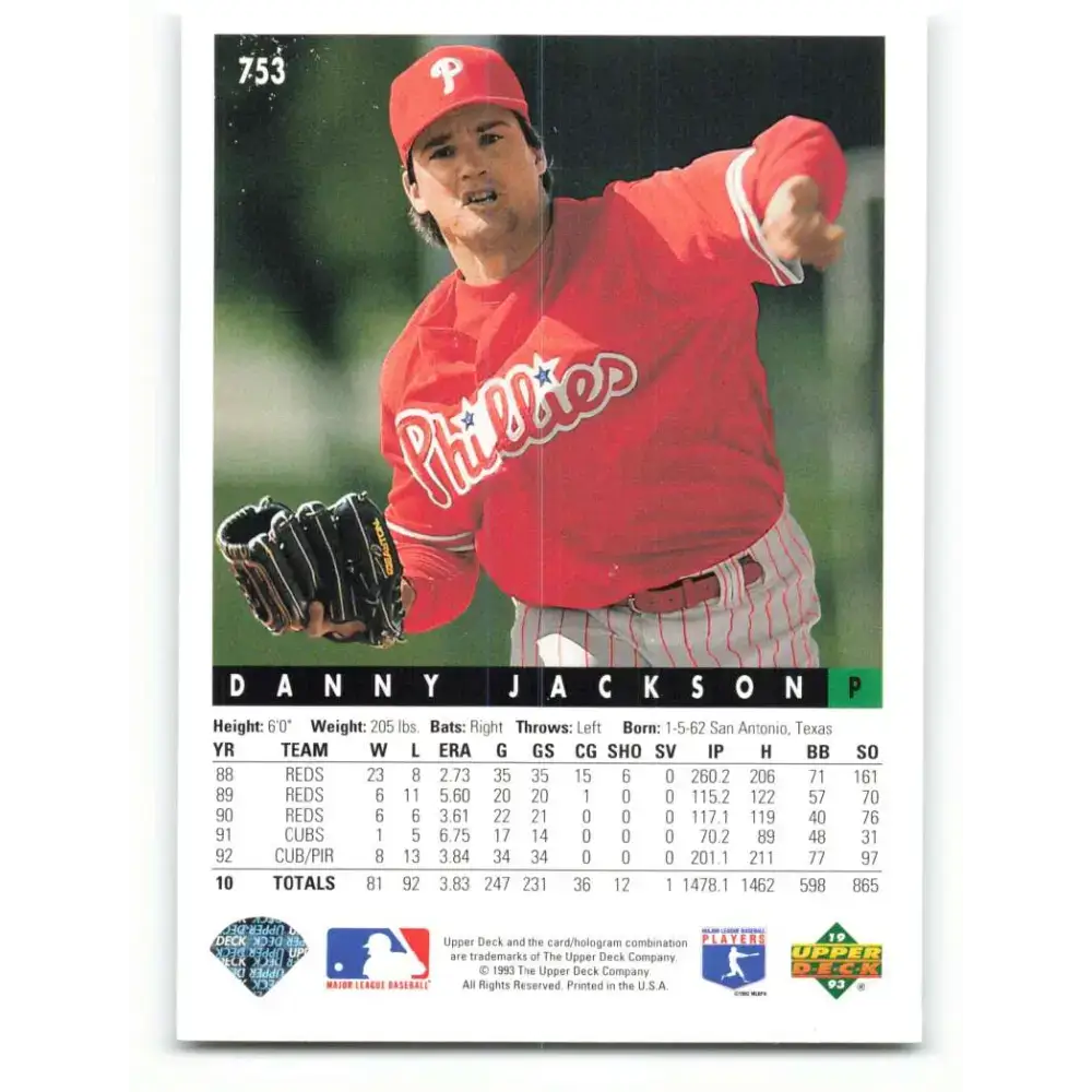 1993 Upper Deck #753 Danny Jackson VG Philadelphia Phillies Baseball Card - Baseball Card Single