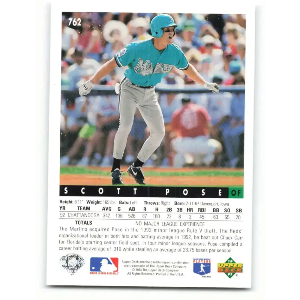 1993 Upper Deck #762 Scott Pose VG RC Rookie Florida Marlins Baseball Card - Baseball Card Single