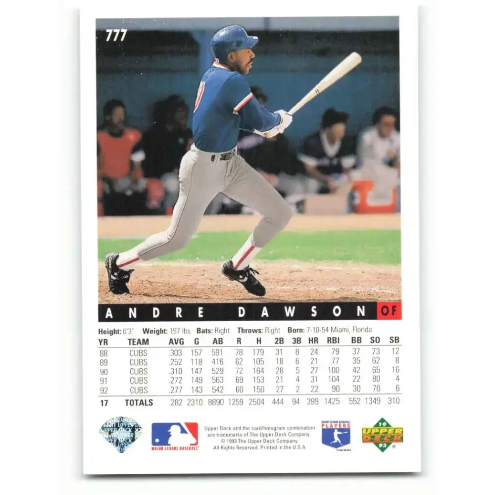 1993 Upper Deck #777 Andre Dawson VG Boston Red Sox Baseball Card - Baseball Card Single