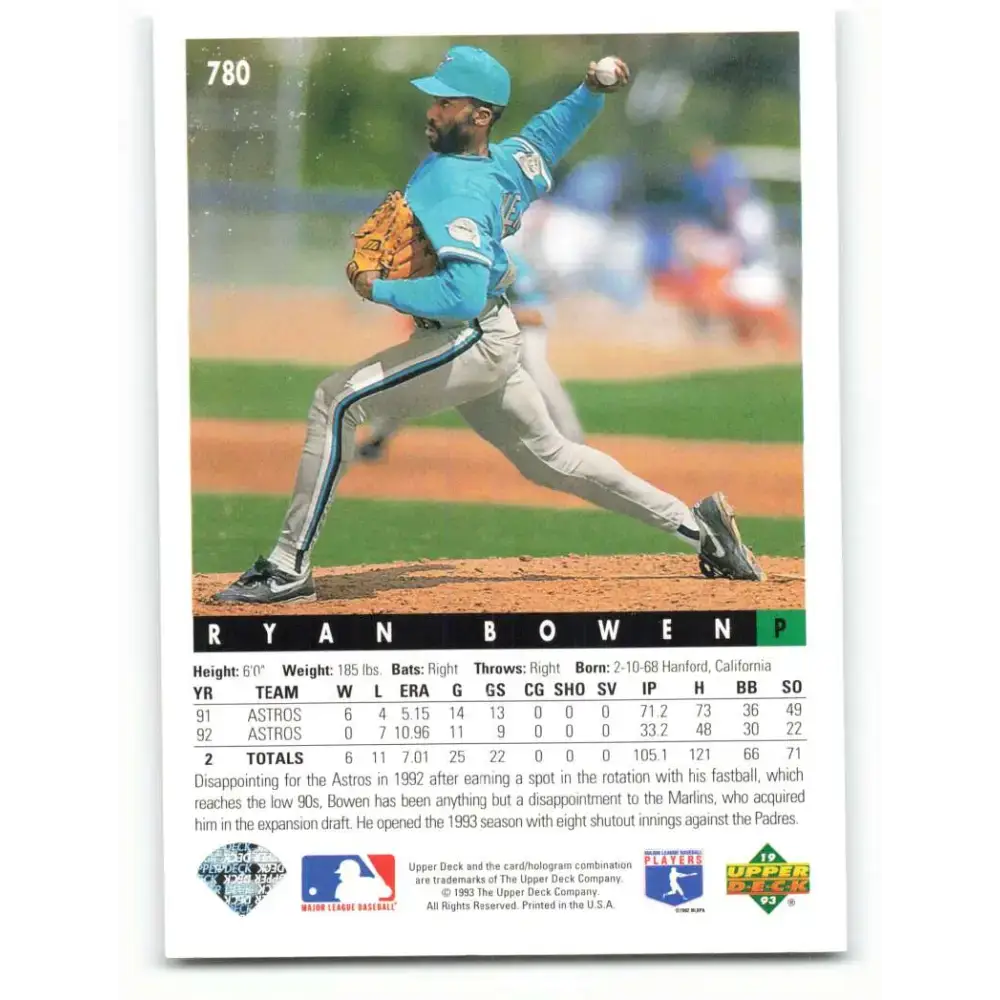1993 Upper Deck #780 Ryan Bowen VG Florida Marlins Baseball Card - Baseball Card Single