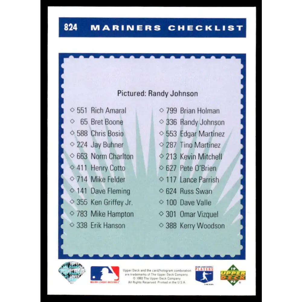 1993 Upper Deck #824 Randy Johnson NM-MT Seattle Mariners Baseball Card - Baseball Card Single