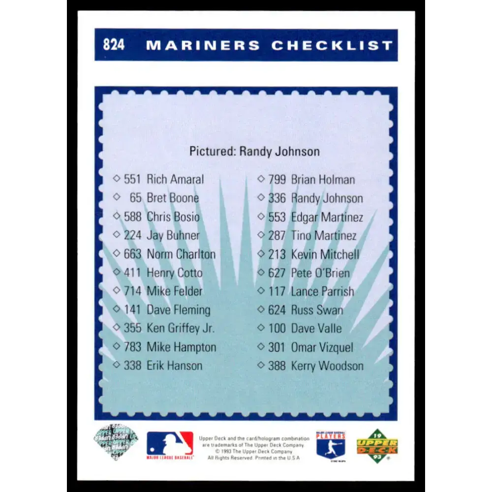 1993 Upper Deck #824 Randy Johnson NM-MT Seattle Mariners Baseball Card - Baseball Card Single