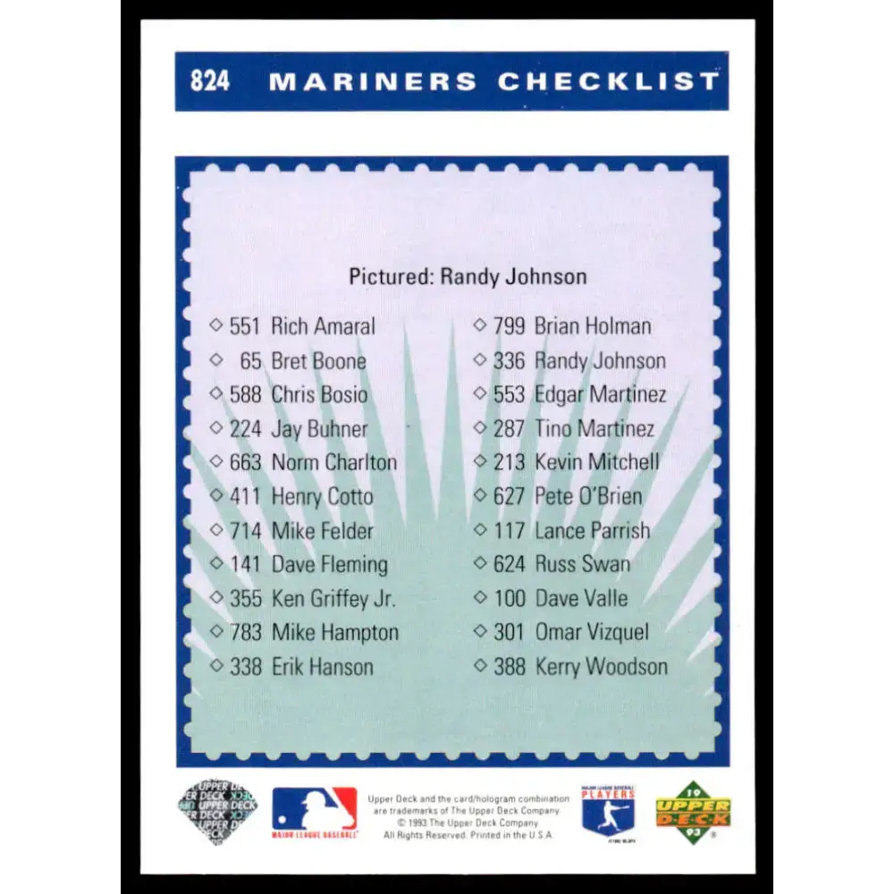 1993 Upper Deck #824 Randy Johnson NM-MT Seattle Mariners Baseball Card - Baseball Card Single