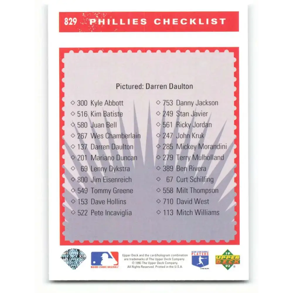 1993 Upper Deck #829 Darren Daulton TC VG Philadelphia Phillies Baseball Card - Baseball Card Single