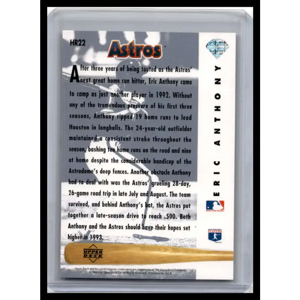 1993 Upper Deck #HR22 Eric Anthony NM-MT Houston Astros Baseball Card - Baseball Card Single