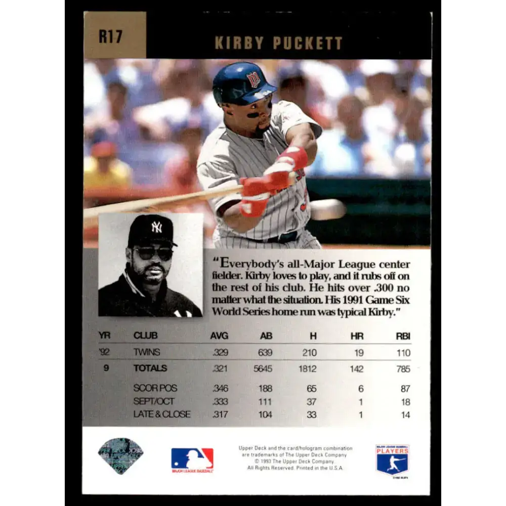 1993 Upper Deck #R17 Kirby Puckett EX/NM Minnesota Twins Baseball Card - Baseball Card Single