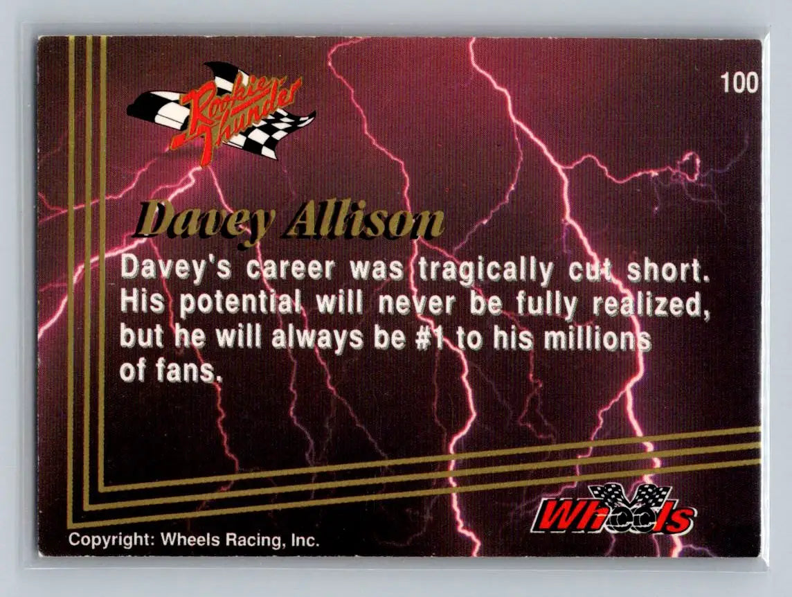 1993 Wheels Rookie Thunder #100 Davey Allison Platinum Robert Yates Racing - Racing Card Single