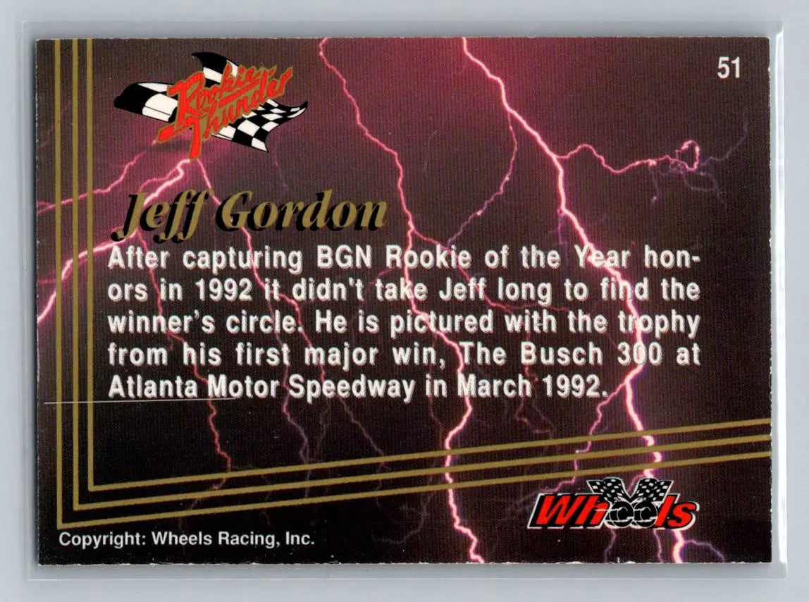 1993 Wheels Rookie Thunder #51 Jeff Gordon Bill Davis Racing - Racing Card Single