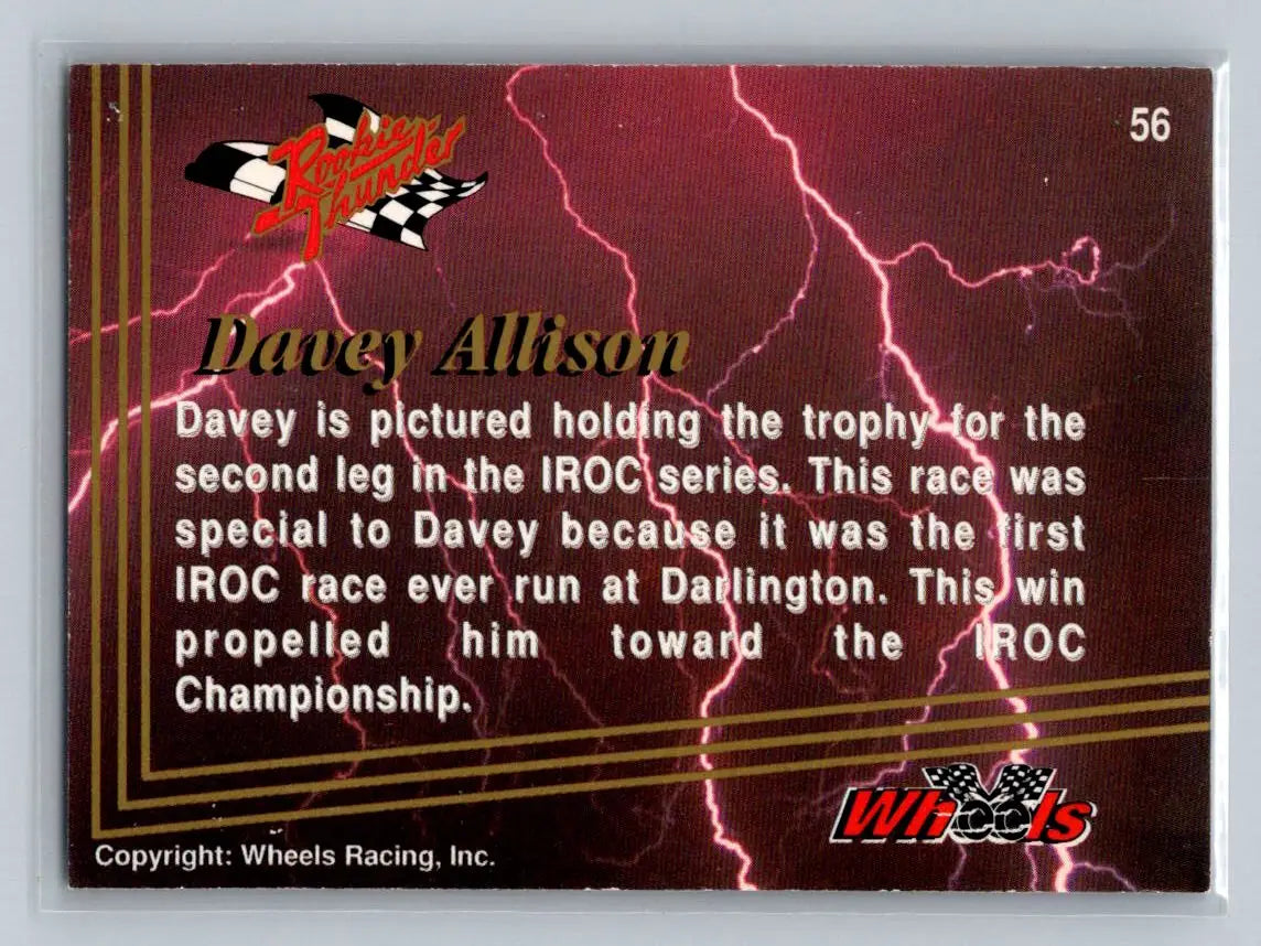 1993 Wheels Rookie Thunder #56 Davey Allison Platinum - Racing Card Single