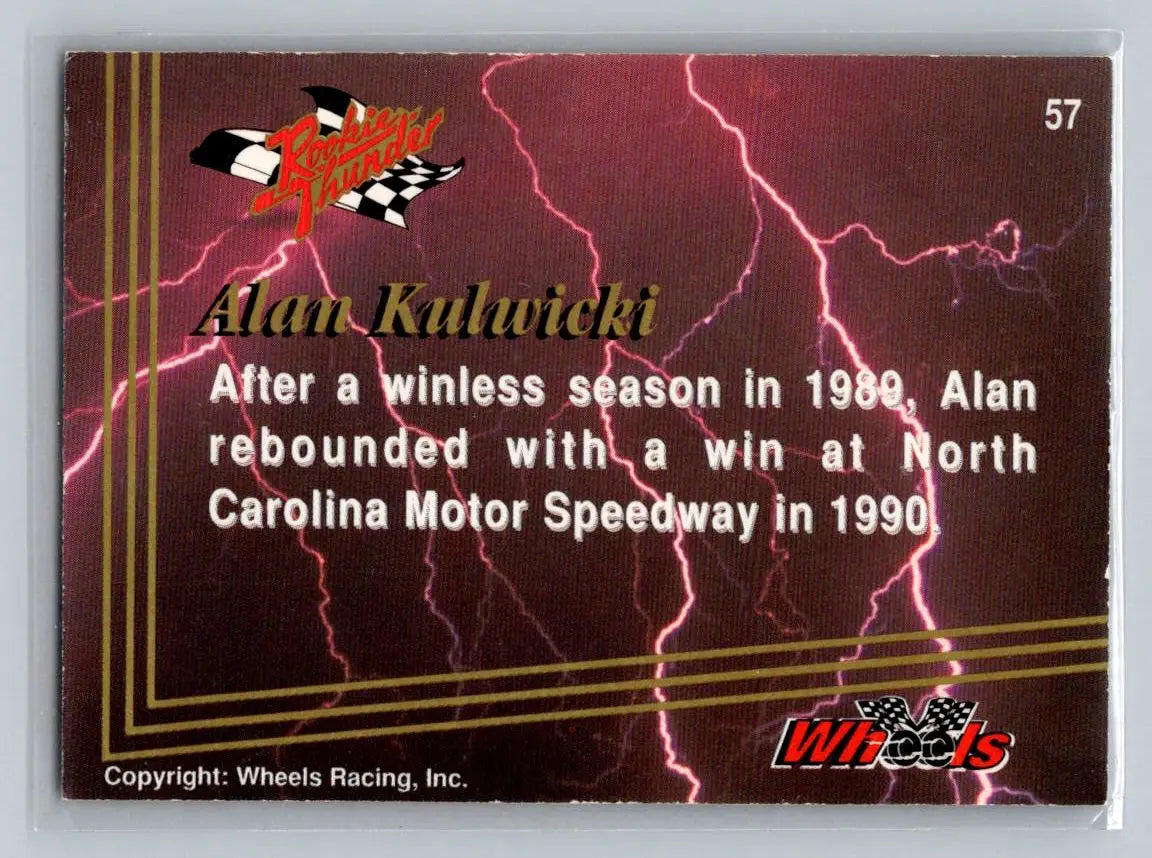1993 Wheels Rookie Thunder #57 Alan Kulwicki AK Racing - Racing Card Single