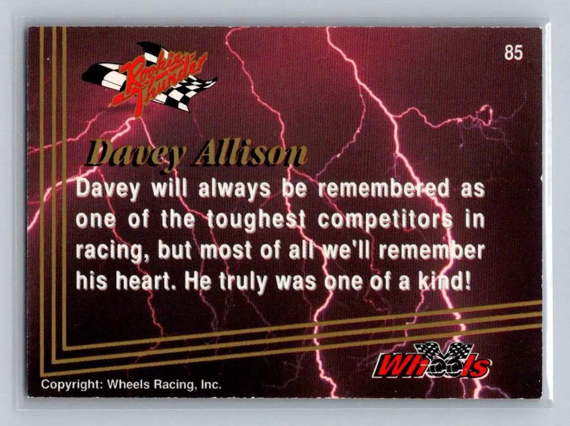 1993 Wheels Rookie Thunder #85 Davey Allison Robert Yates Racing - Racing Card Single