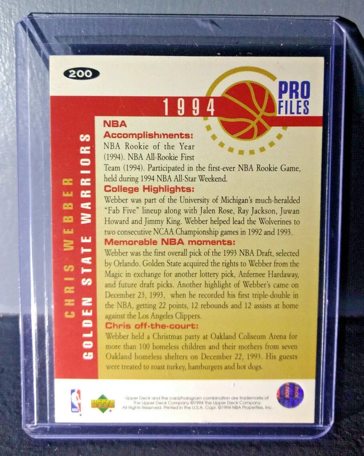 1994-95 Chris Webber Upper Deck Collector’s Choice #200 Basketball Card
