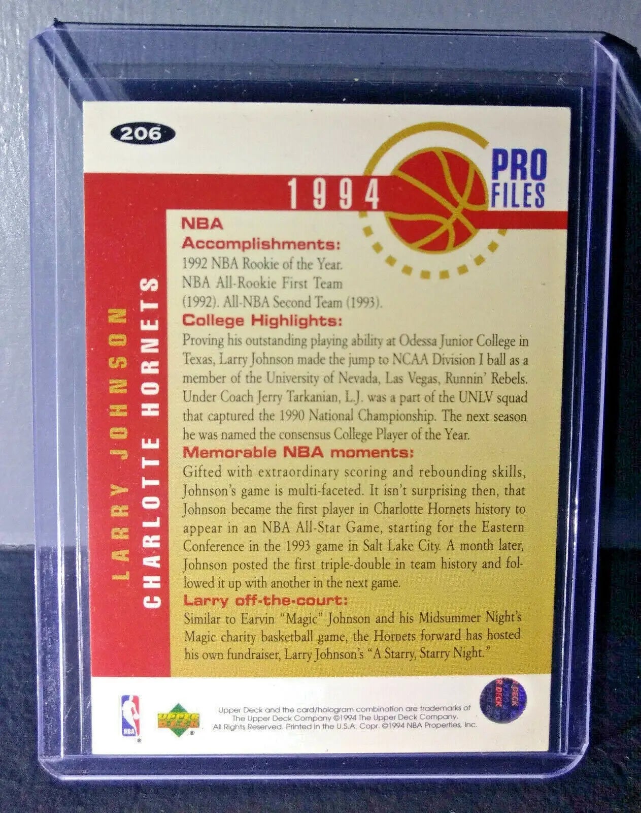 1994-95 Larry Johnson Upper Deck Collector’s Choice #206 Basketball Card