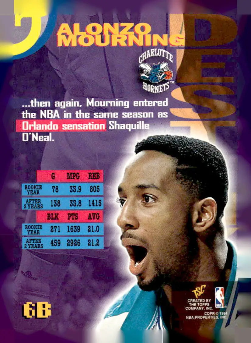 1994-95 Stadium Club #6B Alonzo Mourning Dynasty and Destiny Charlotte Hornets - Basketball Card Single