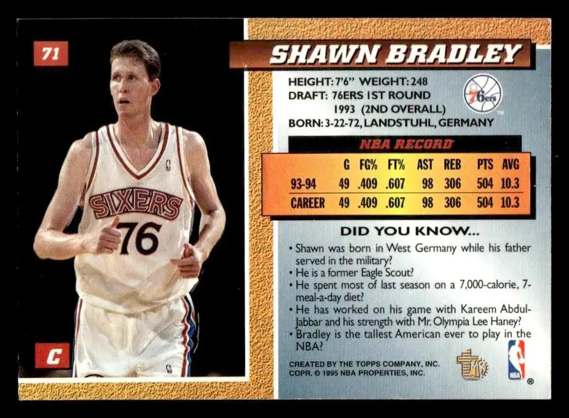 1994-95 Topps Embossed #71 Shawn Bradley - Basketball Card Single