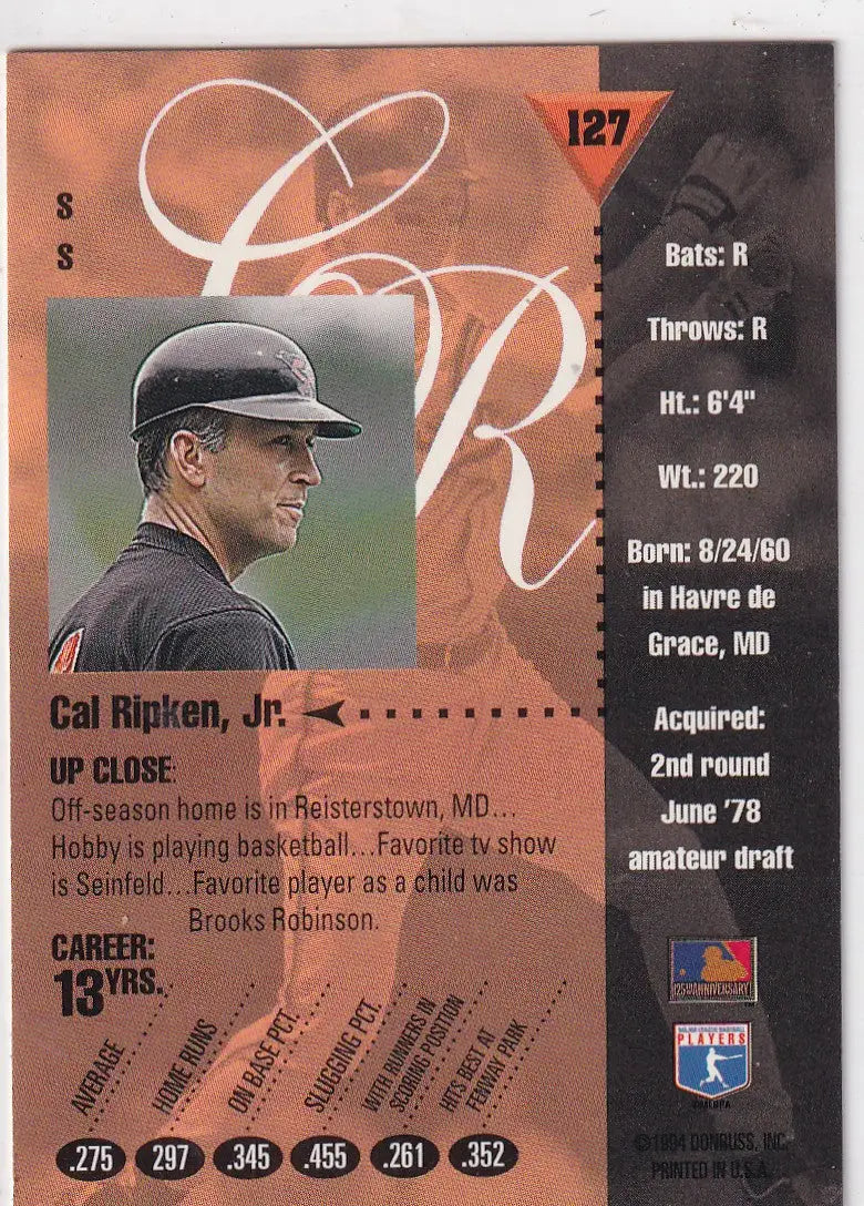 1994 DONRUSS #127 CAL RIPKEN JR- BALTIMORE ORIOLES - Baseball Card Single
