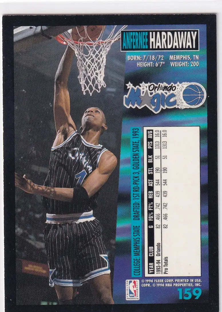 1994 FLEER #159 ANFERNEE HARDAWAY- ORLANDO MAGIC - Basketball Card Single