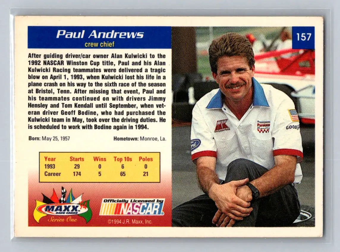 1994 Maxx #157 Paul Andrews AK Racing - Racing Card Single
