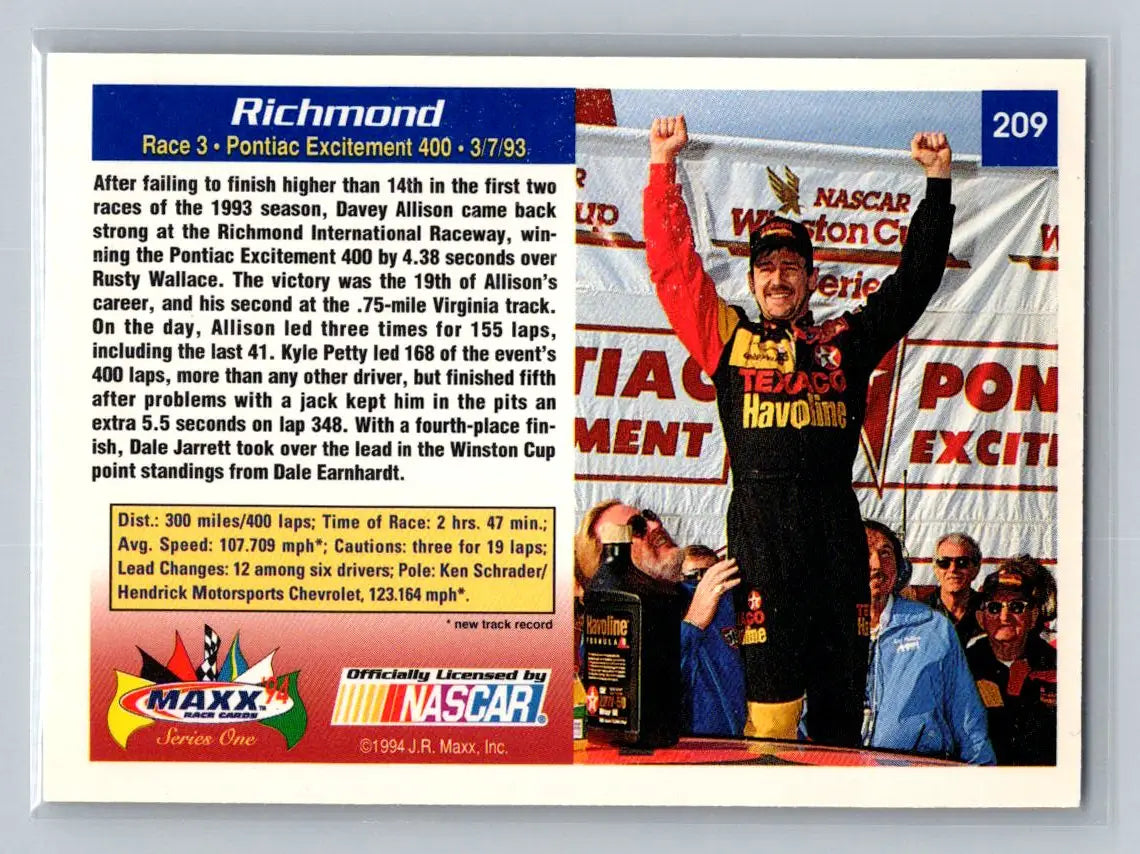1994 Maxx #209 Richmond Robert Yates Racing - Racing Card Single