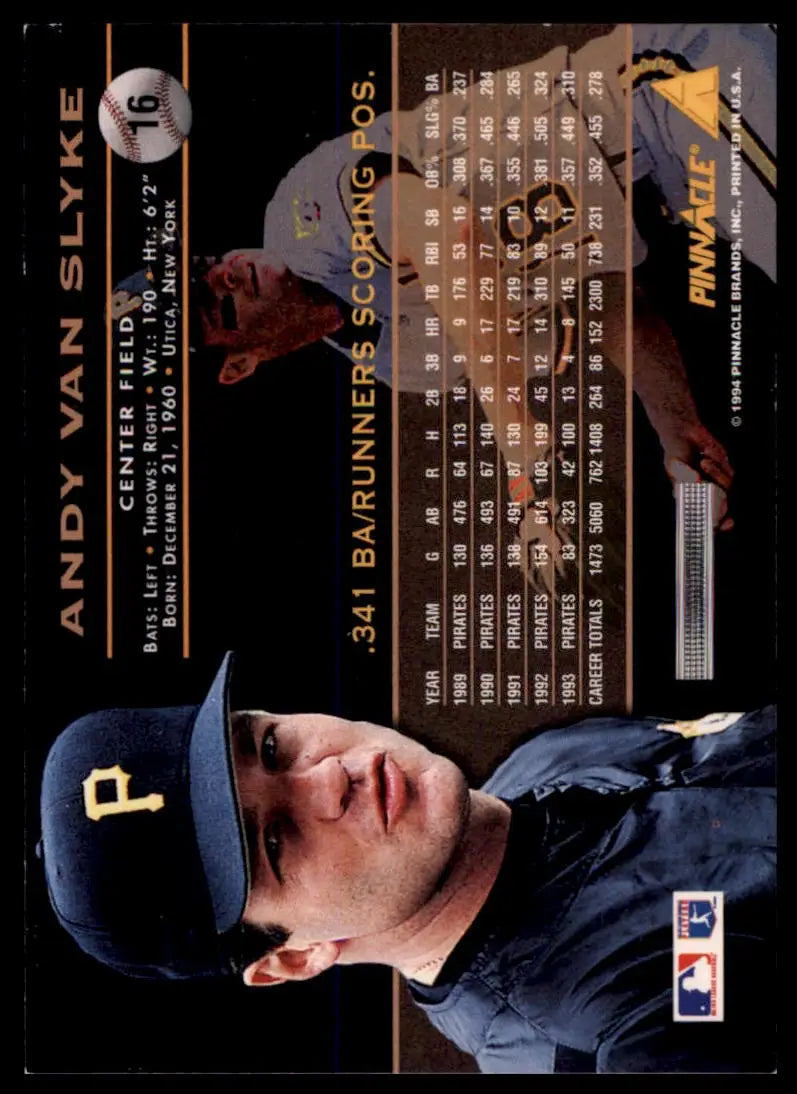 1994 Pinnacle Andy Van Slyke 16 Pittsburgh Pirates NM - Baseball Card Single