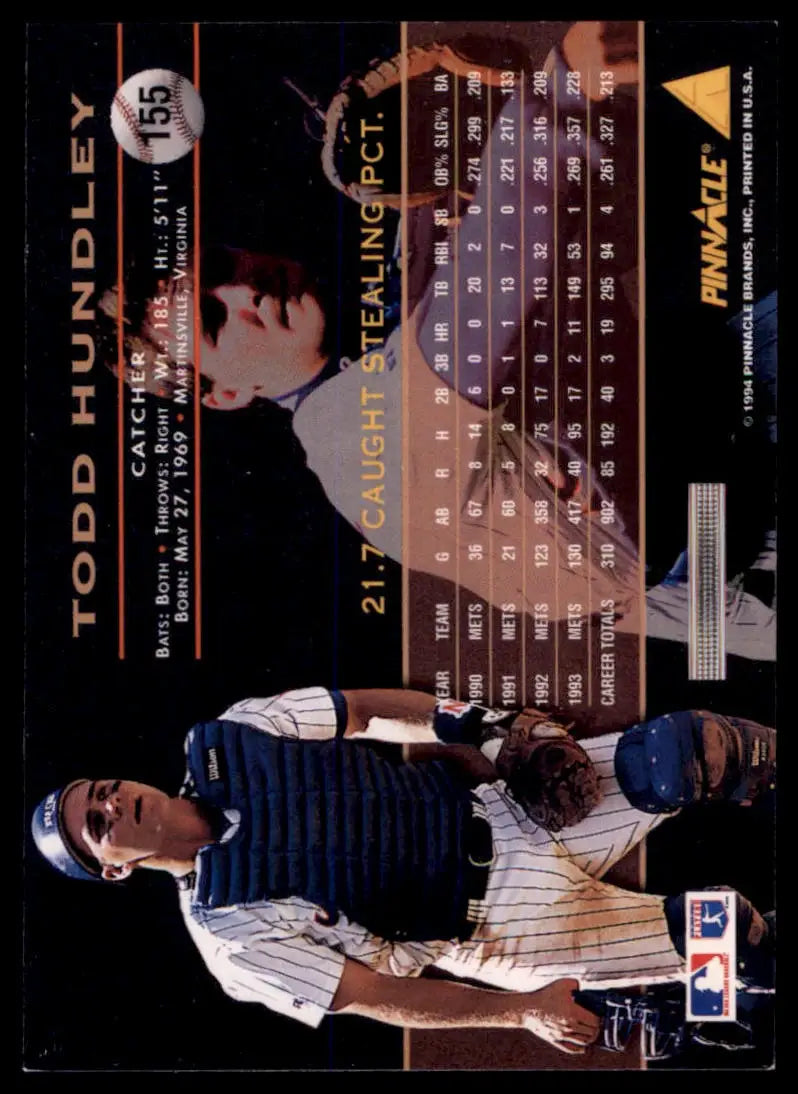 1994 Pinnacle Todd Hundley 155 New York Mets NM - Baseball Card Single