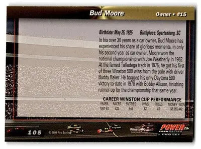 1994 Power #105 Bud Moore - Racing Card Single