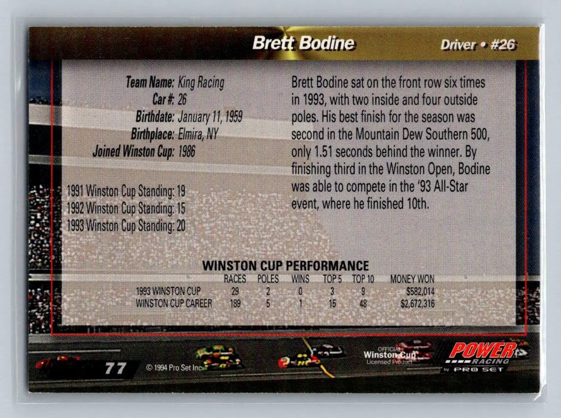 1994 Power #77 Brett Bodine King Racing - Racing Card Single