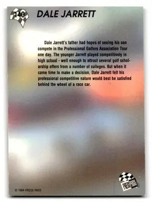 1994 Press Pass #140 Dale Jarrett - Racing Card Single