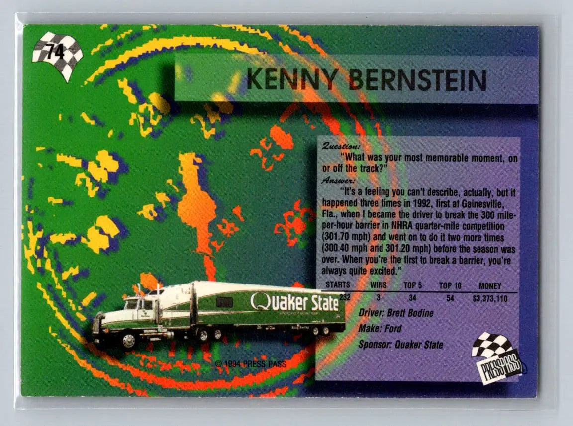 1994 Press Pass #74 Kenny Bernstein King Racing - Racing Card Single