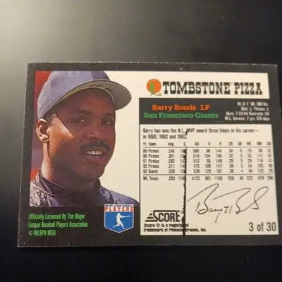 1994 Score Tombstone Pizza - Barry Bonds #3. SF Giants. EX+ - NRMT - Baseball Card Single