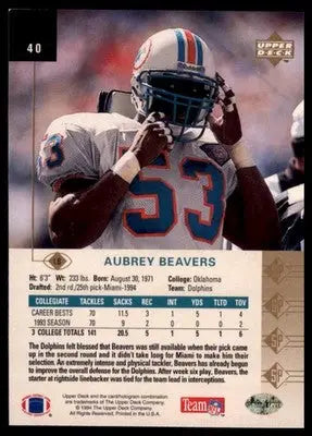 1994 SP Aubrey Beavers RC 40 Miami Dolphins - Football Card Single