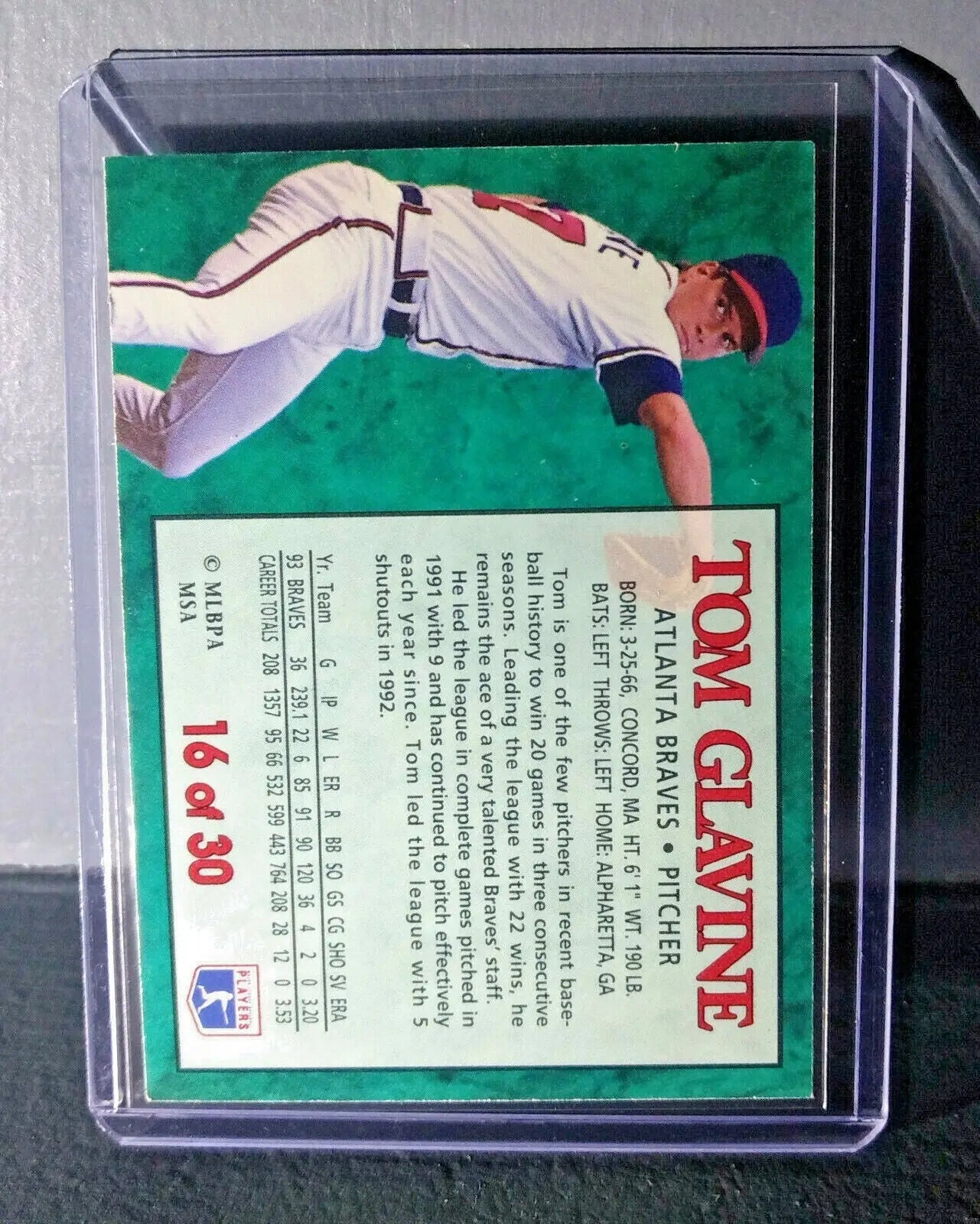 1994 Tom Glavine Post Collection #16 Baseball Card Atlanta Braves - Baseball Card Single