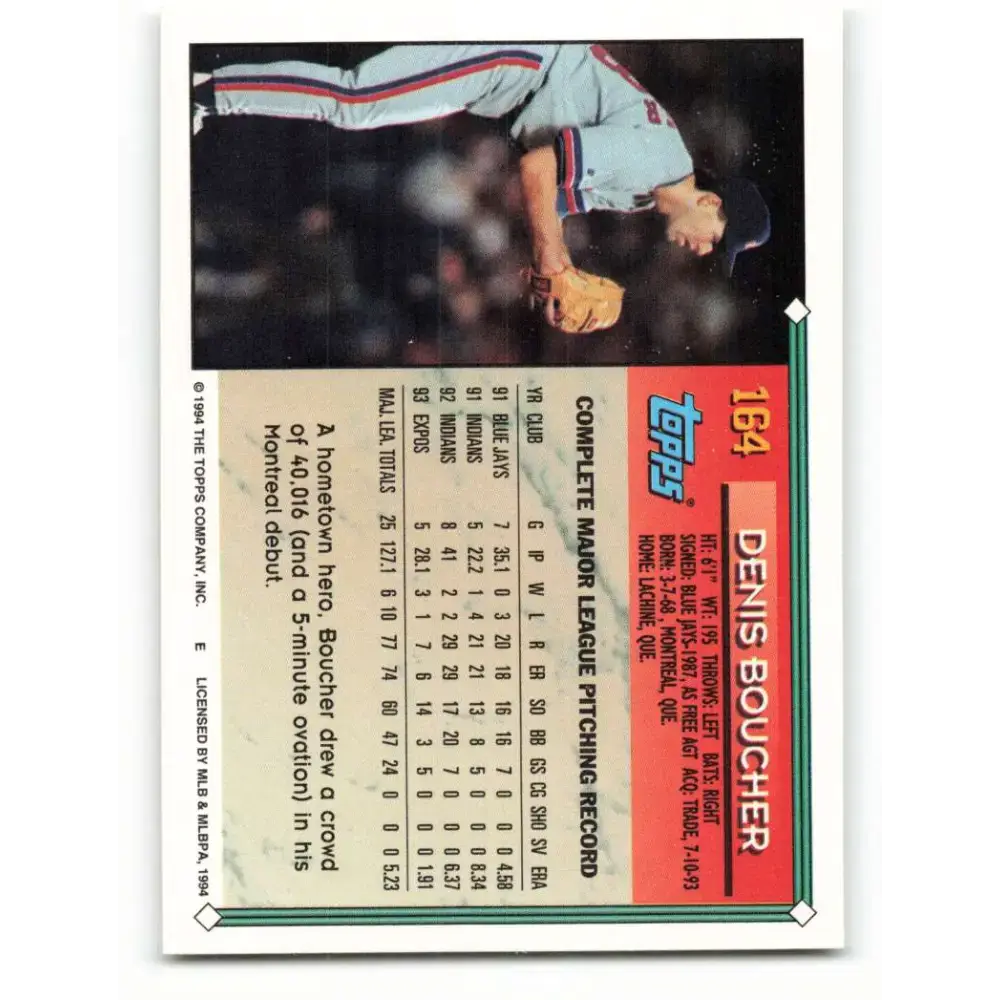 1994 Topps #164 Denis Boucher EX Excellent Montreal Expos Baseball Card - Baseball Card Single