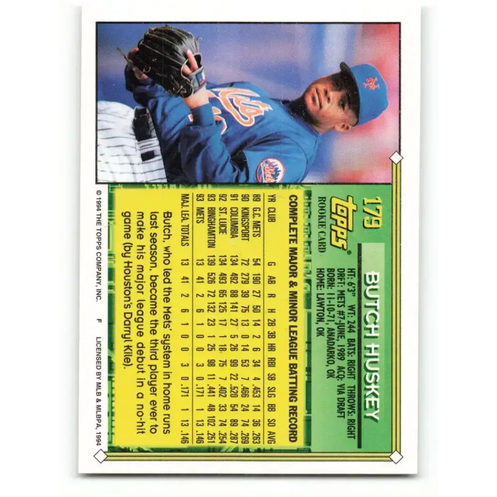 1994 Topps #179 Butch Huskey EX Excellent New York Mets Baseball Card - Baseball Card Single
