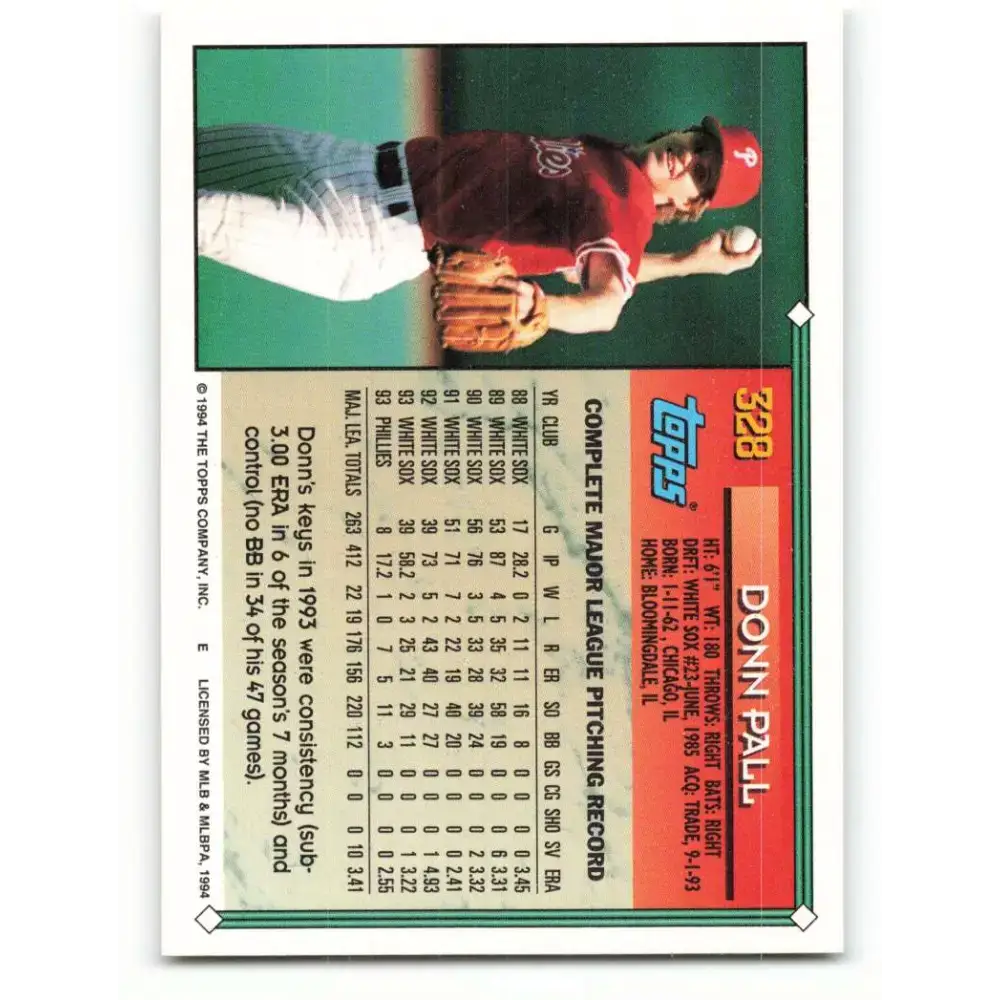 1994 Topps #328 Donn Pall EX Excellent Philadelphia Phillies Baseball Card