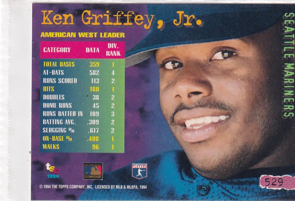 1994 TOPPS #529 KEN GRIFFEY JR RED- SEATTLE MARINERS - Baseball Card Single