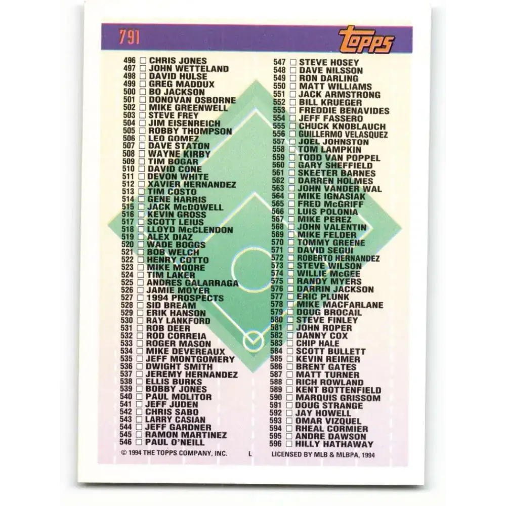 1994 Topps #791 Checklist 3 EX Excellent Checklist Baseball Card - Baseball Card Single