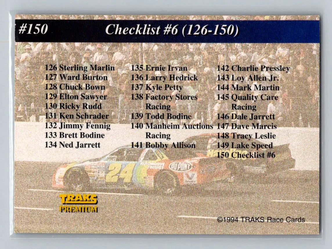 1994 Traks #150 Checklist #6: 126-150 - Other