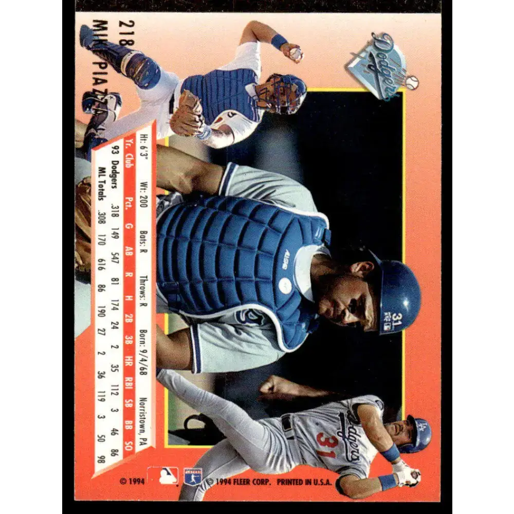 1994 Ultra #218 Mike Piazza EX/NM Los Angeles Dodgers Baseball Card - Baseball Card Single