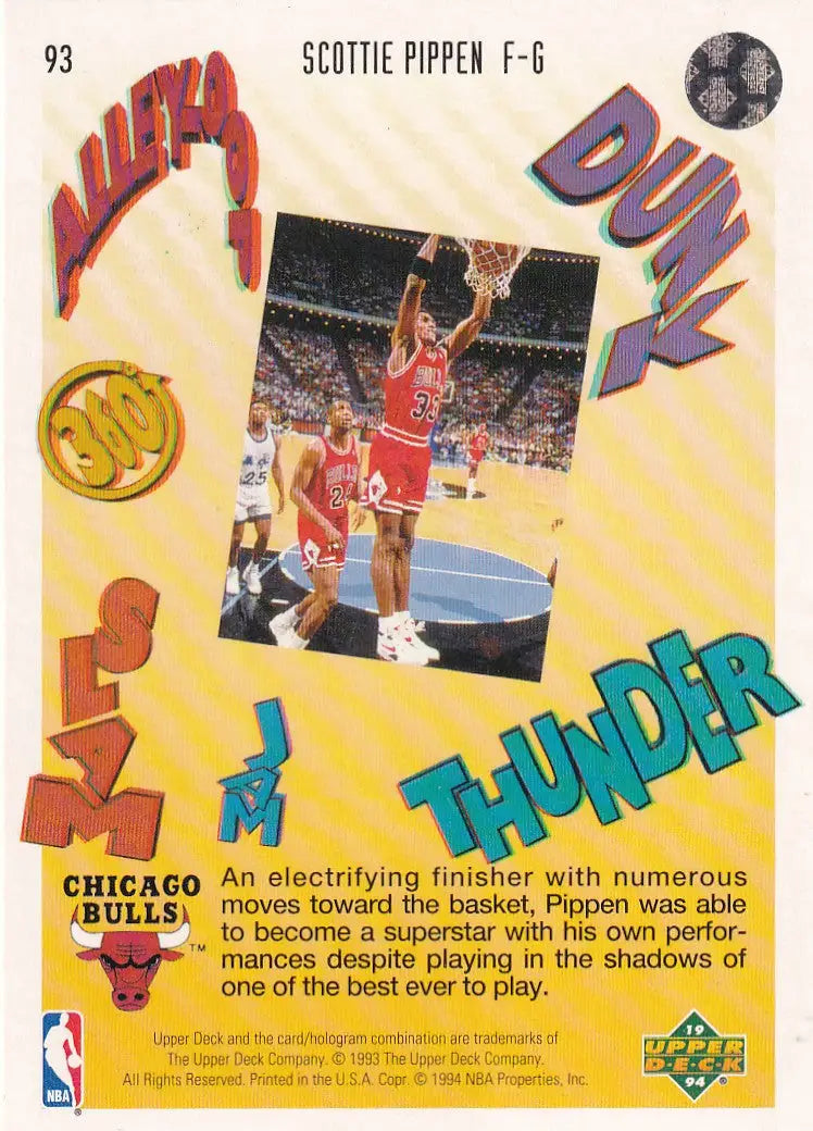 1994 UPPER DECK #93 SCOTTIE PIPPEN 3D SLAM- CHICAGO BULLS - Basketball Card Single