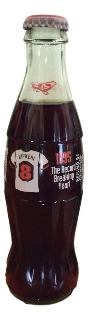 Glass bottle of Coca Cola from 1995 commemorating Cal Ripken Jr’s record breaking year