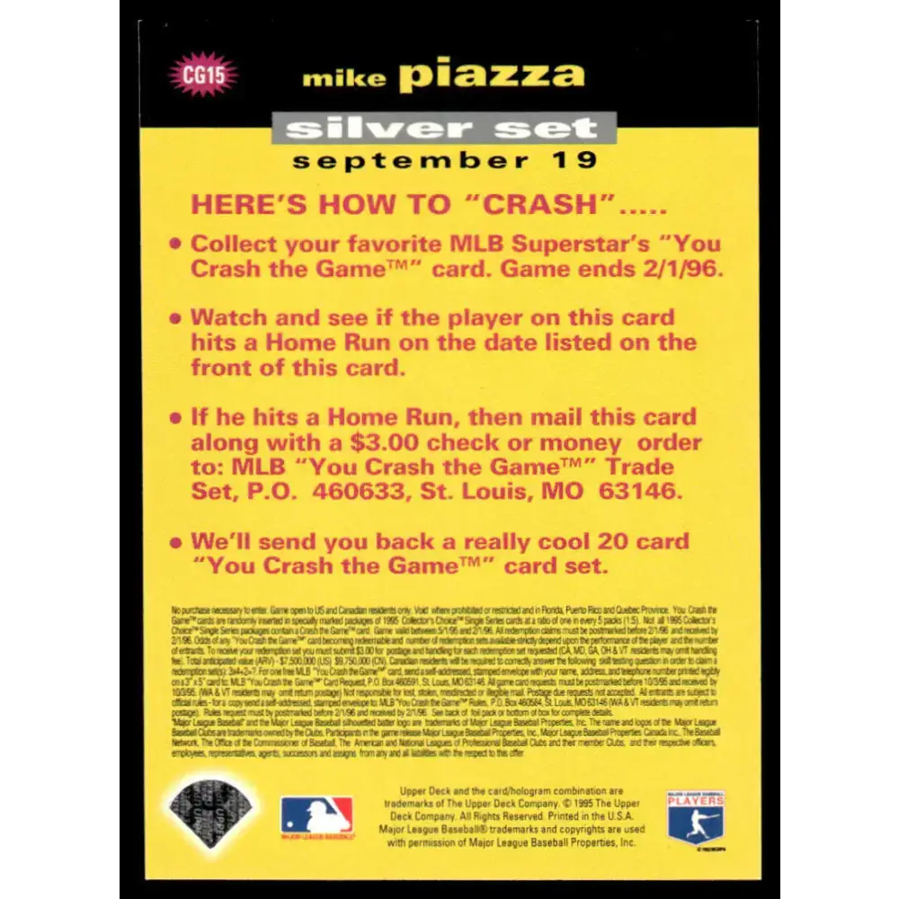 1995 Collector’s Choice #CG15 Mike Piazza EX/NM Los Angeles Dodgers Baseball Card - Baseball Card Single