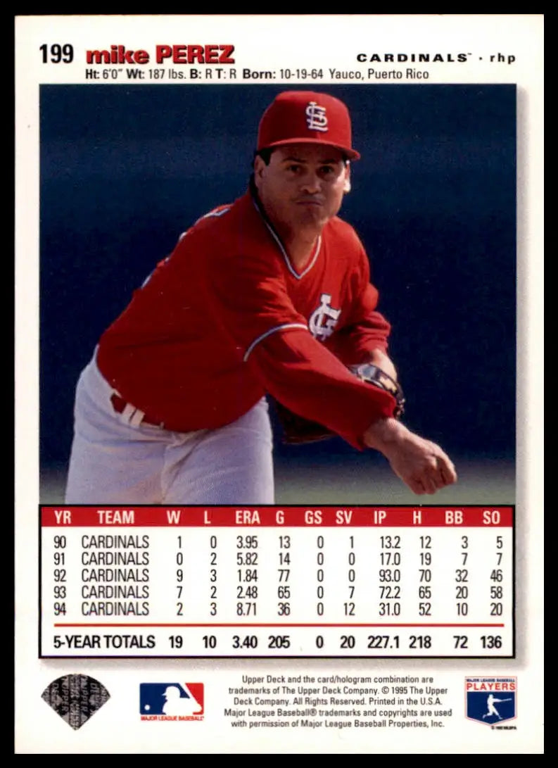 1995 Collector’s Choice Mike Perez 199 St. Louis Cardinals NM - Baseball Card Single