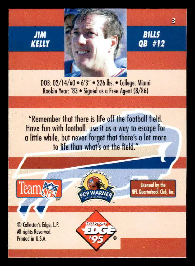 1995 Collector’s Edge Instant Replay #3 Jim Kelly - Football Card Single