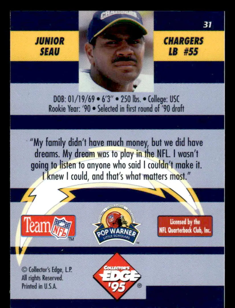 1995 Collector’s Edge Instant Replay #31 Junior Seau - Football Card Single
