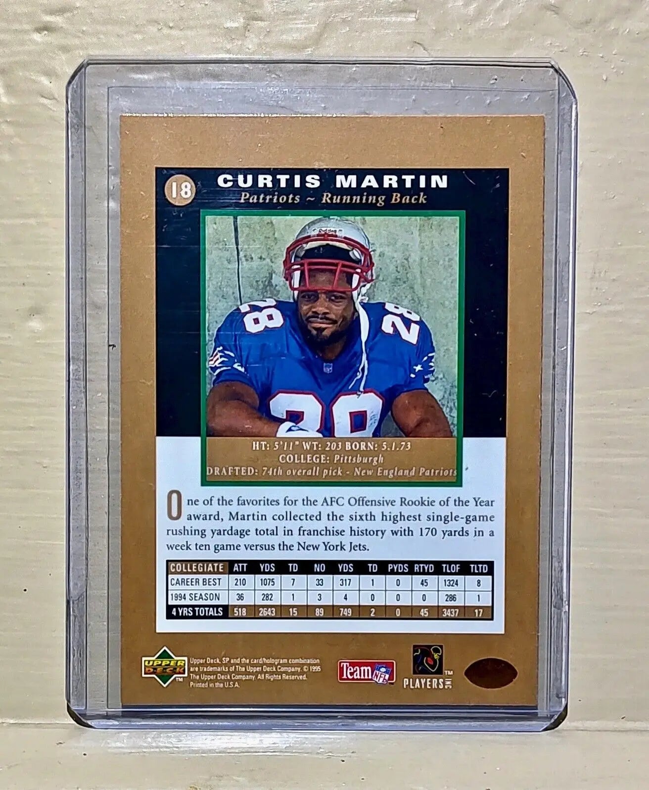 1995 Curtis Martin Upper Deck Premier Prospects #18 NFL Trading Card Patriots