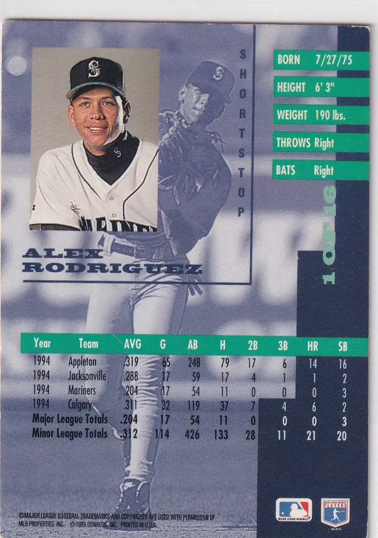 1995 DONRUSS #1 ALEX RODRIGUEZ GOLD LEAF ROOKIES- SEATTLE MARINERS - Baseball Card Single