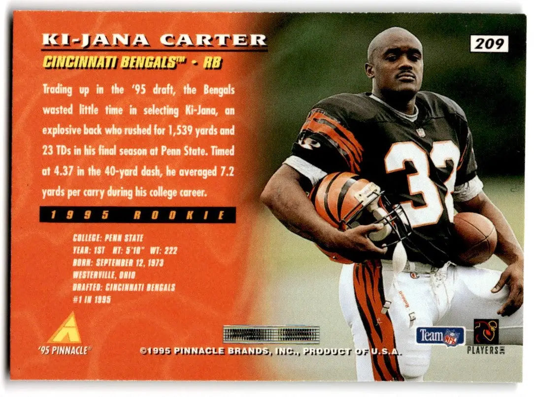 1995 Pinnacle Ki-Jana Carter Rookie Cincinnati Bengals #209 - Football Card Single