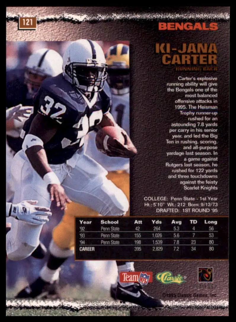 1995 Pro Line Ki-Jana Carter RC 121 Cincinnati Bengals NM - Football Card Single
