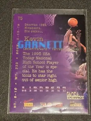 1995 Signature Rookies Fame and Fortune #T5 Kevin Garnett Top Five - Basketball Card Single